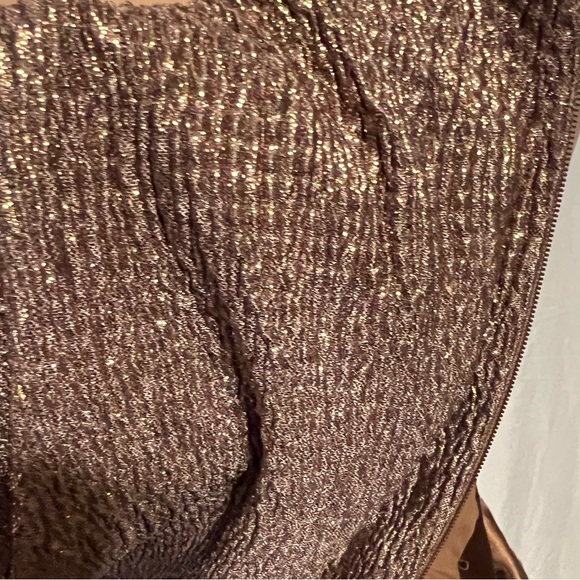 SOLD!  Sz 8 Ralph Lauren Golden Shimmer Textured Ruched Midi Dress - Picture 12 of 14